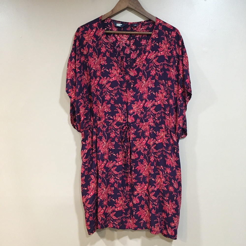 Lands End Floral Dress Beach Coverup Womens M-L Pink Resort Cruise Light Airy